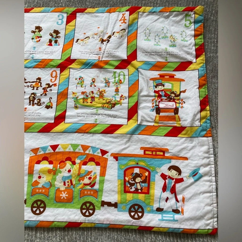 Vintage Baby Quilt Blanket Kitchsy‎ Cute Animal Train Counting Soft Retro